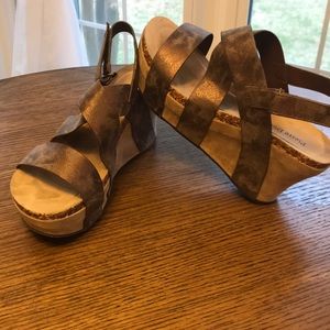 Size 10 Strappy Bronze Brown Wedge Heels